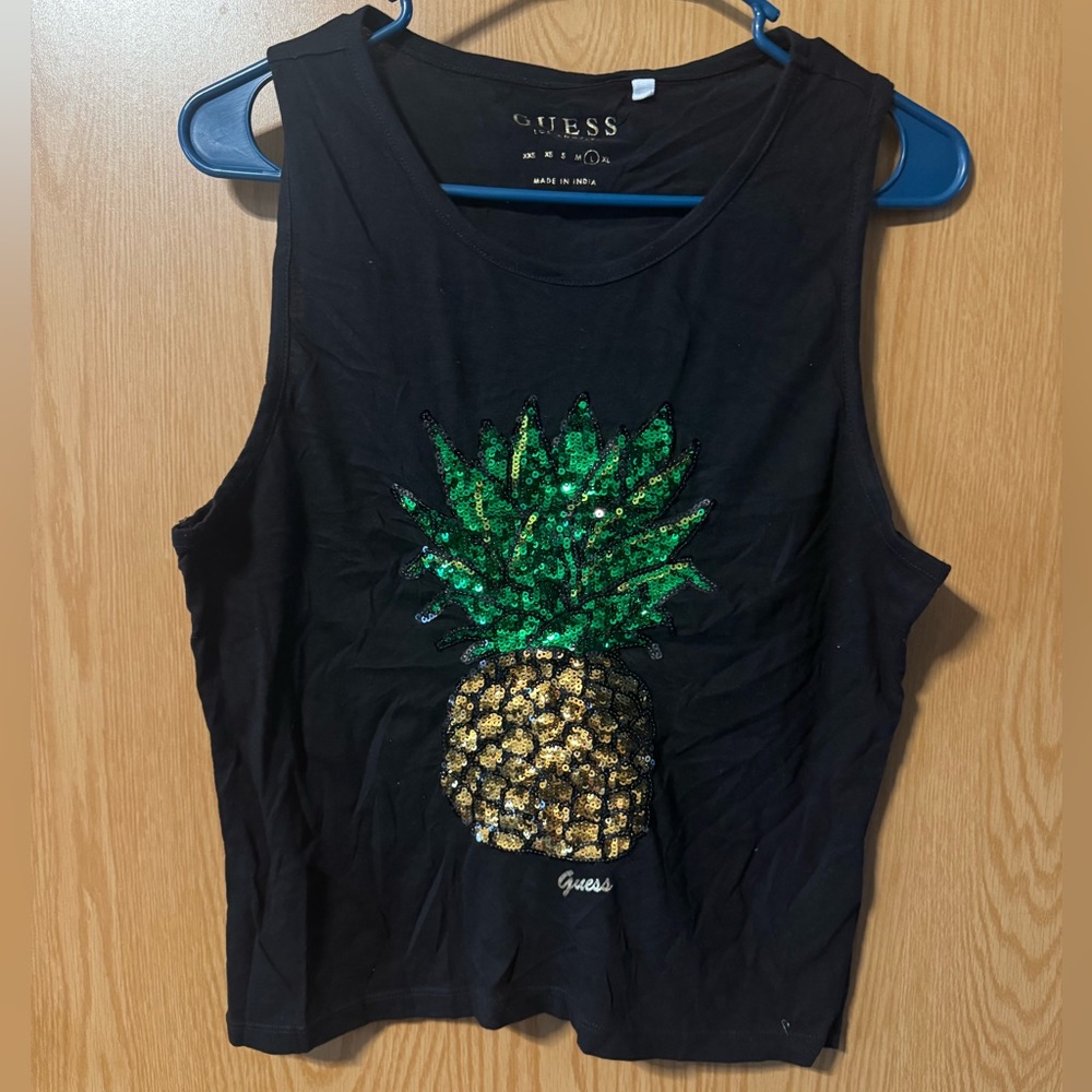 Guess sequin pineapple tank top